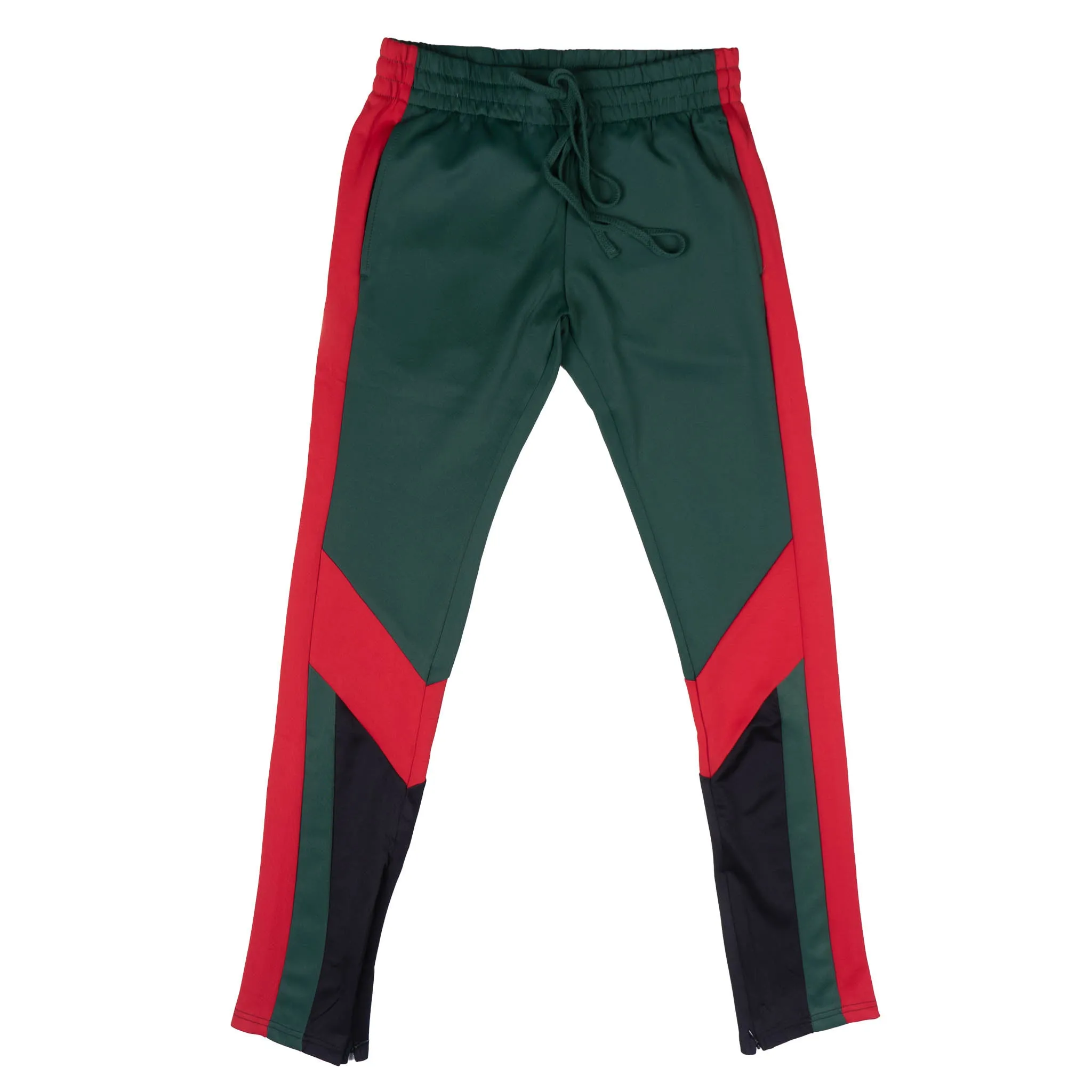 12 AM NATION COLOR BLOCK TRACK PANTS GREEN / RED / BLACK - 89213