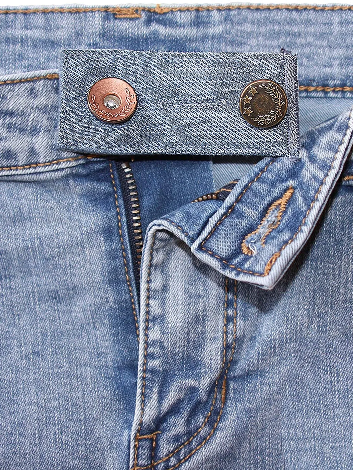 1pc Adjustable Denim Material Waist Extender Button for Jeans and Skirt, Random Color Metal Button 2 Button Holes Button Extender