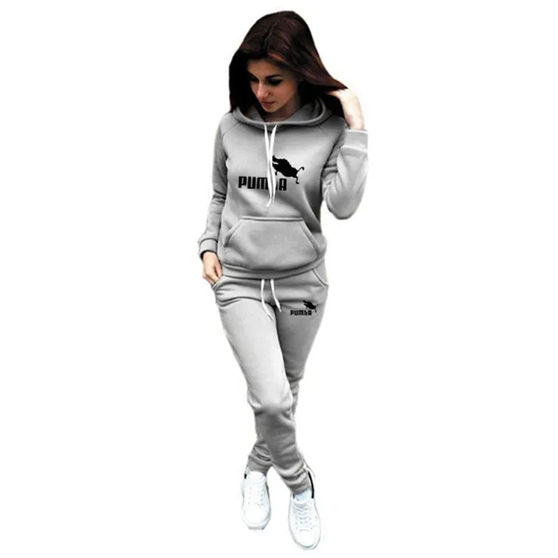 2 Piece Women Fall Winter Hoodie   Pants Tracksuit