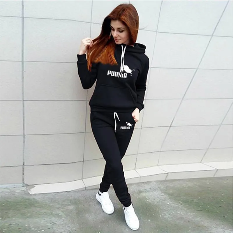 2 Piece Women Fall Winter Hoodie   Pants Tracksuit