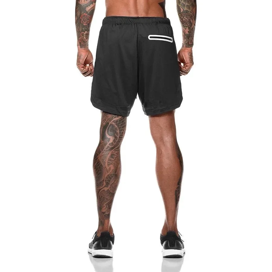 2023 Sport Shorts Men Sportswear Double-deck Running Shorts 2 In 1 Beach Bottoms