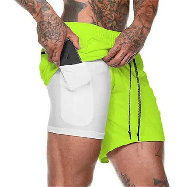 2023 Sport Shorts Men Sportswear Double-deck Running Shorts 2 In 1 Beach Bottoms