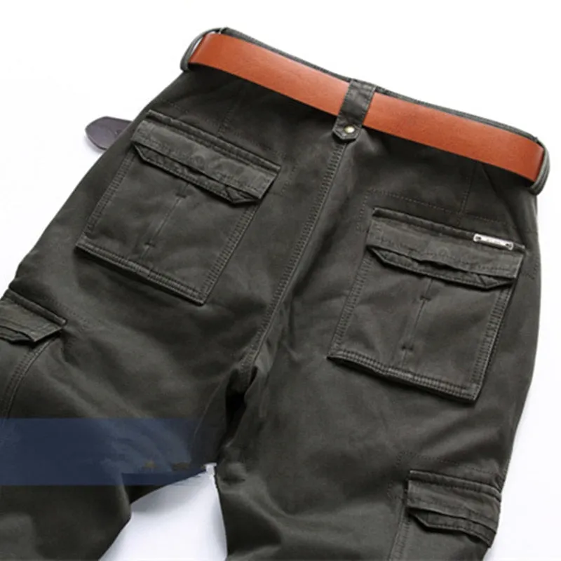 6 Pockets Fleece Warm Cargo Pants Men Clothing Thermal Work Casual Winter Pants