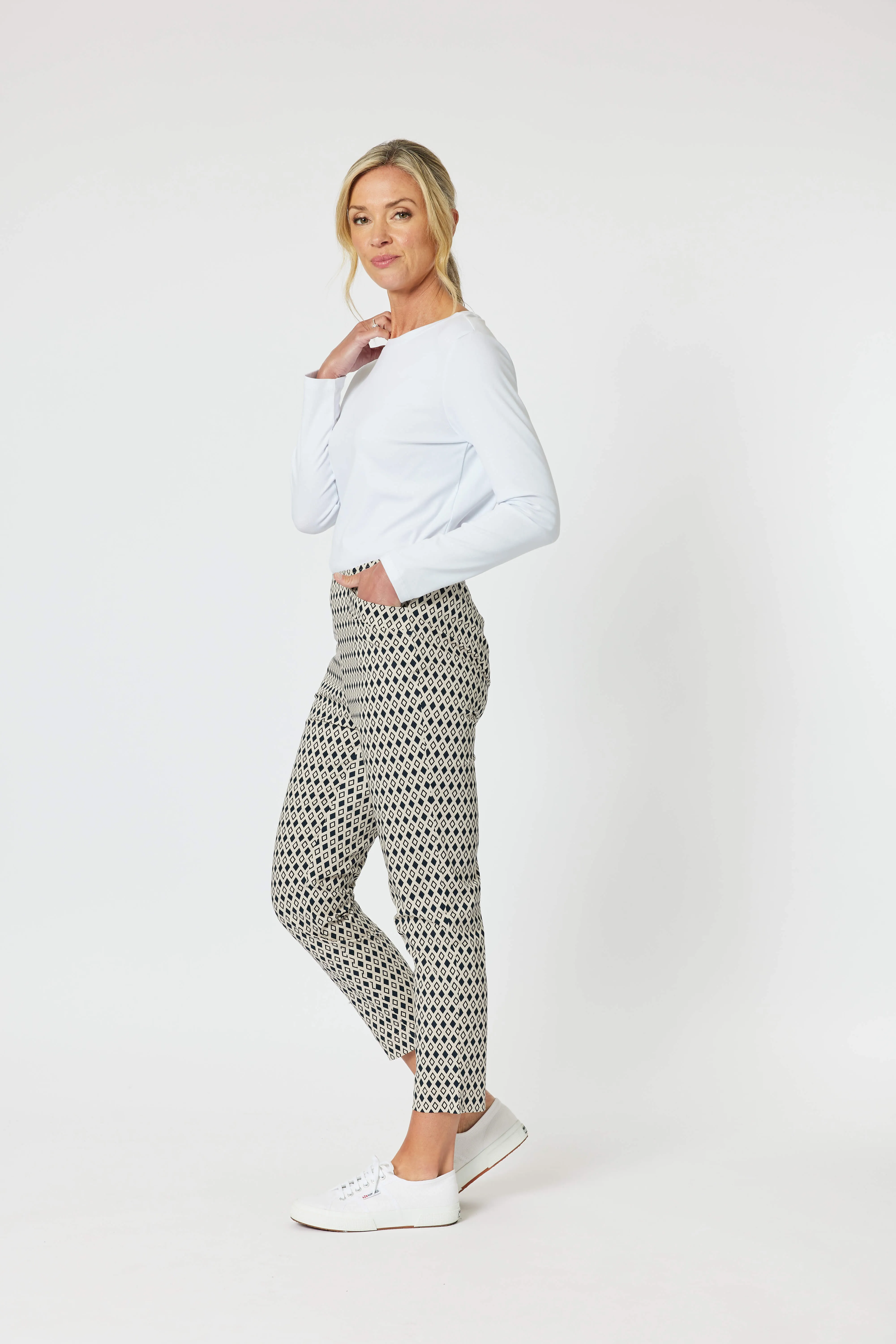 Ada Diamond Pant - Cream/Black