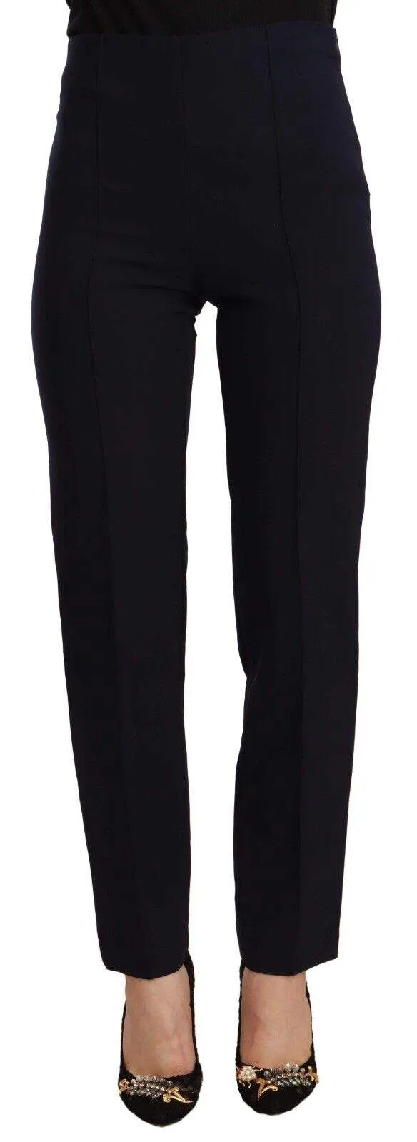 AGLINI Black High Waist Polyester  Straight Pants