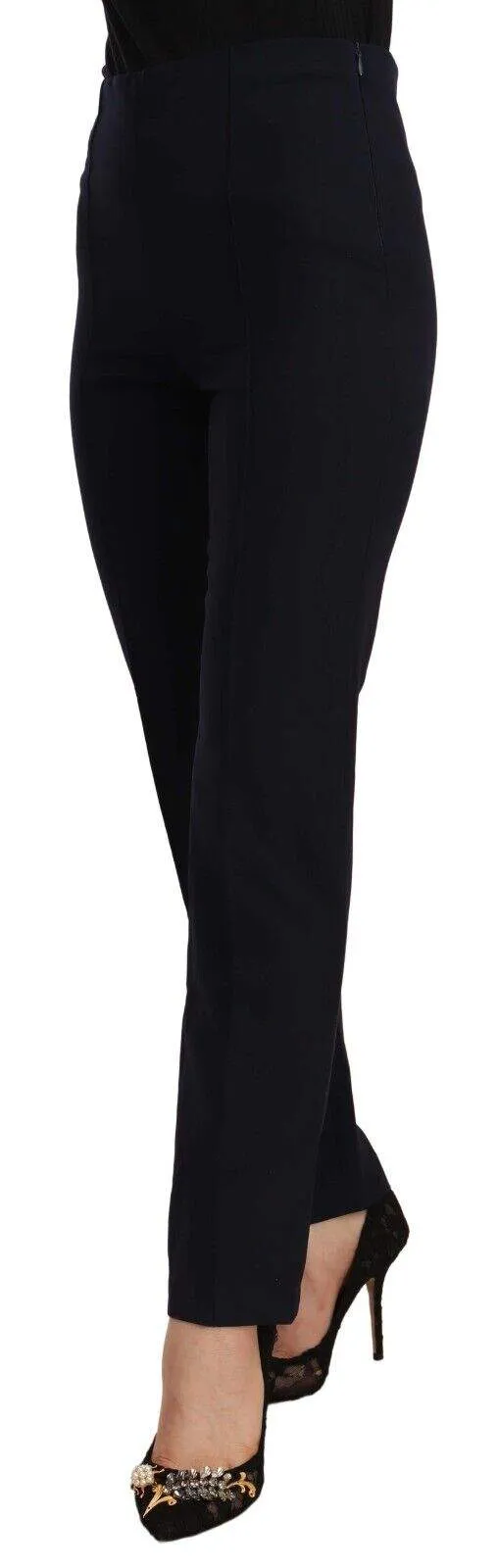 AGLINI Black High Waist Polyester  Straight Pants