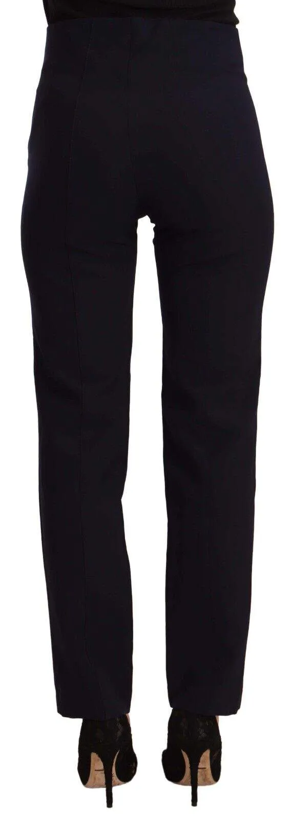 AGLINI Black High Waist Polyester  Straight Pants