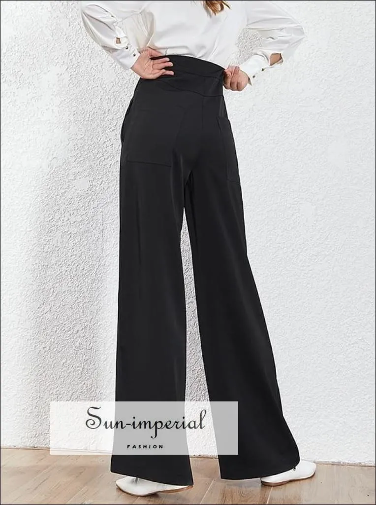 Alexandra Pants - Women Solid Black and White High Waist Pants Wide Leg Trousers for Women