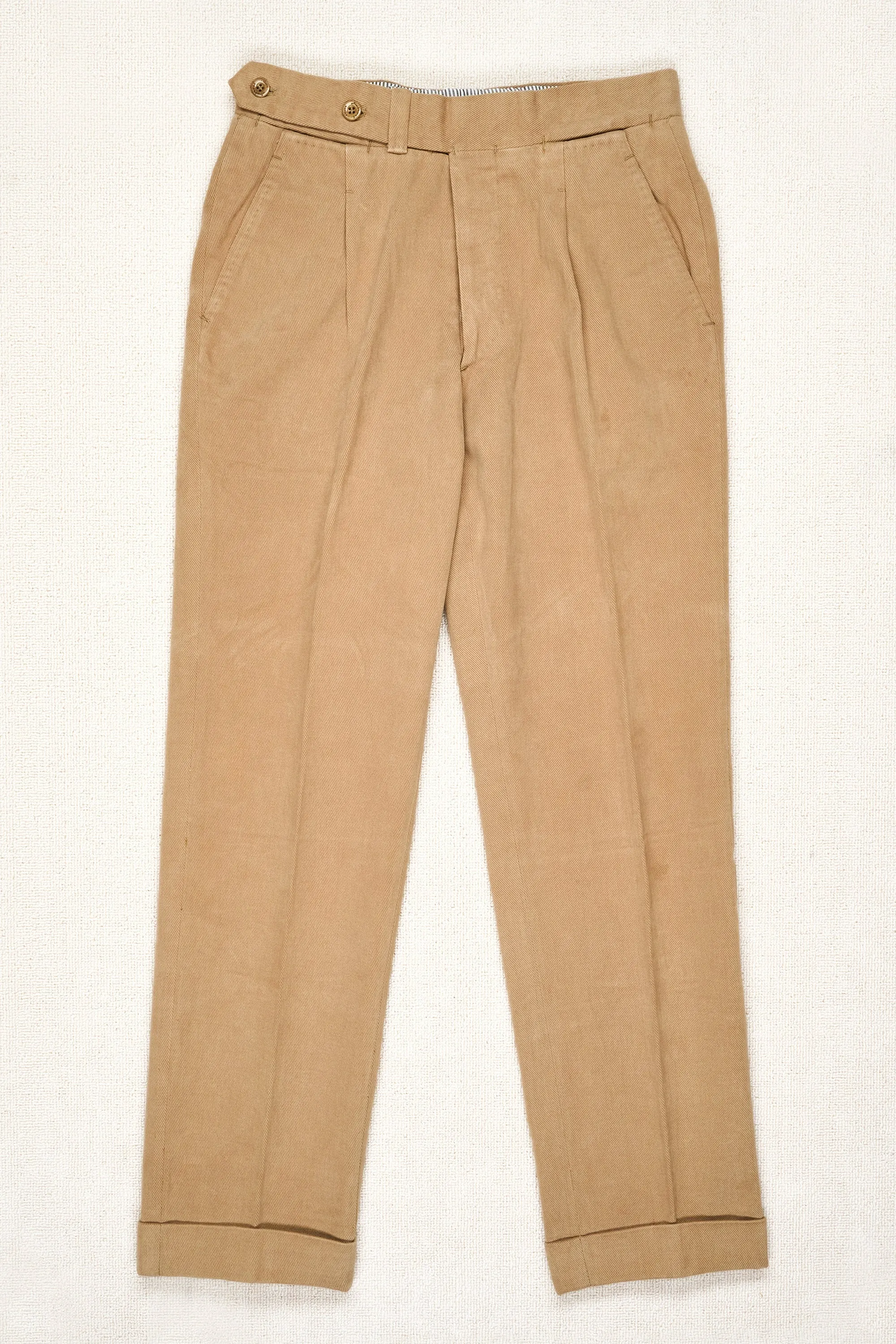 Ambrosi Napoli Beige Brushed Cotton Single-Pleat Trousers Bespoke