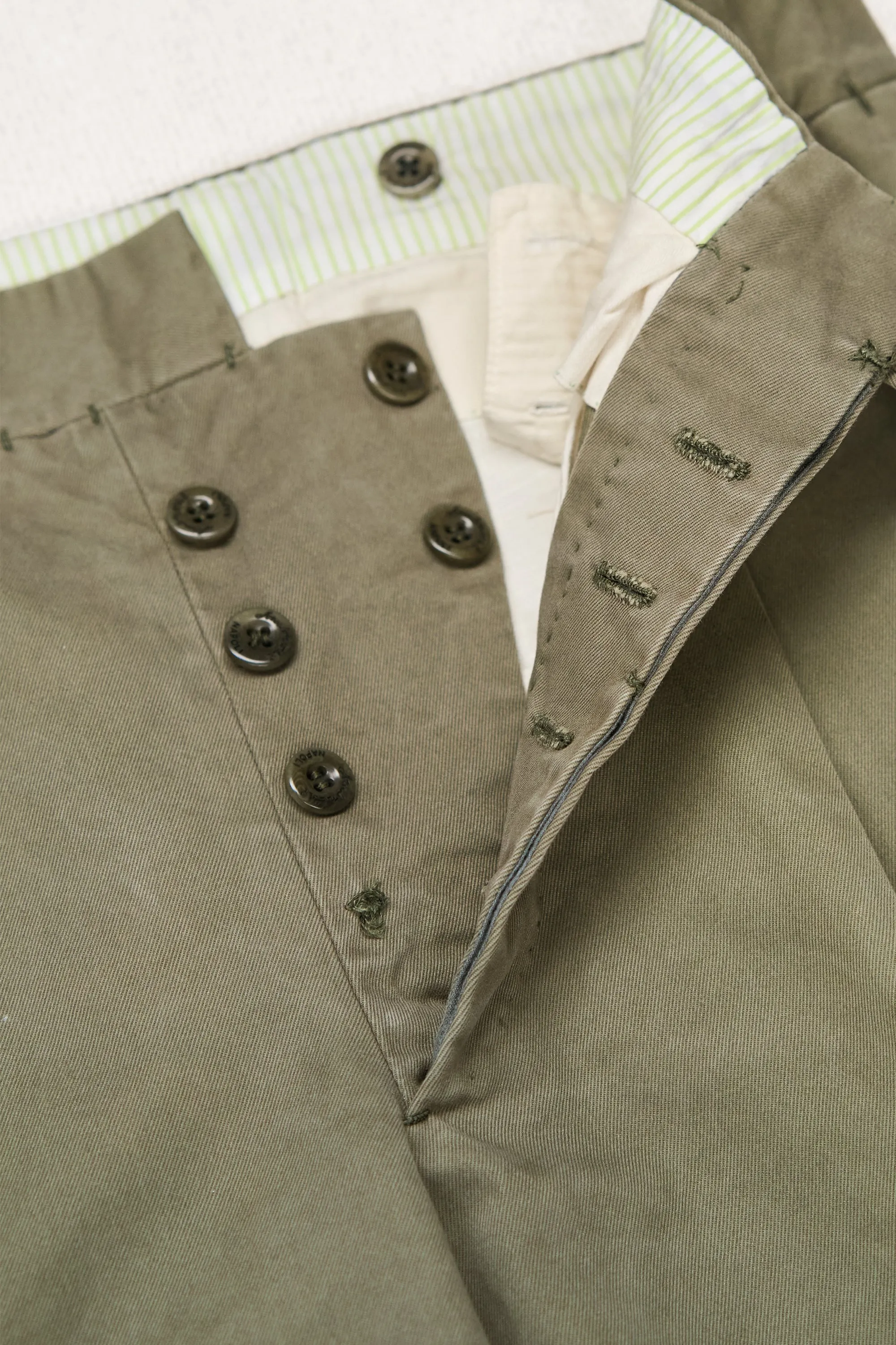 Ambrosi Napoli Olive Cotton Single-Pleat Trousers Bespoke