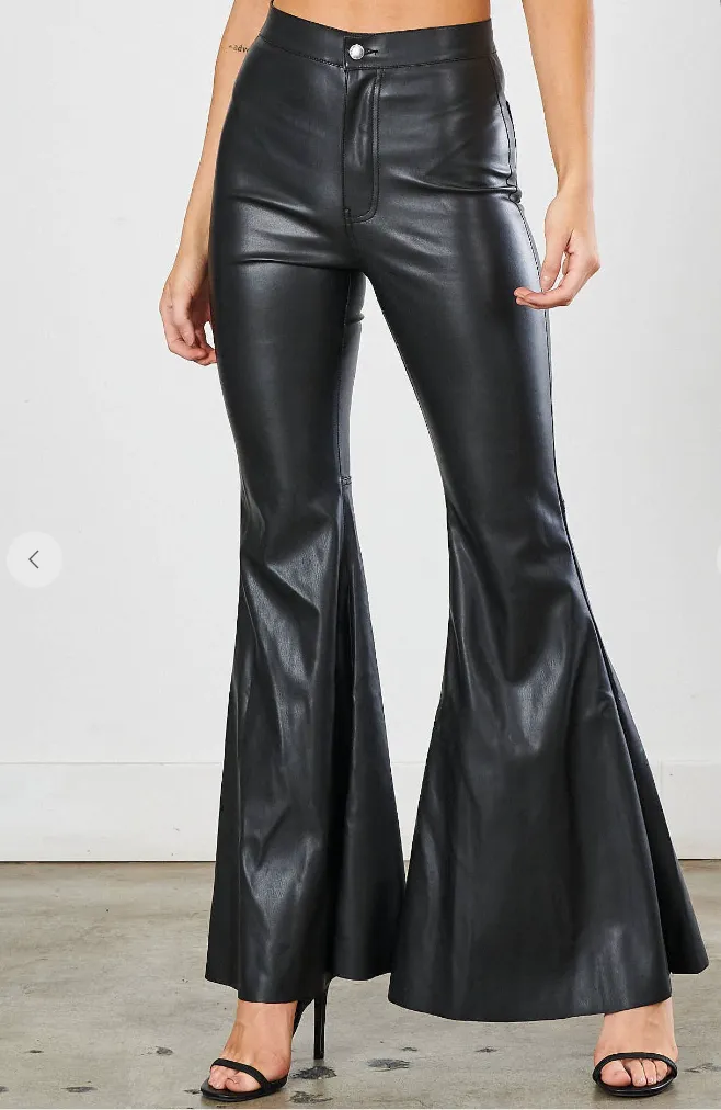 Ask Around Black Leather Flare Pant