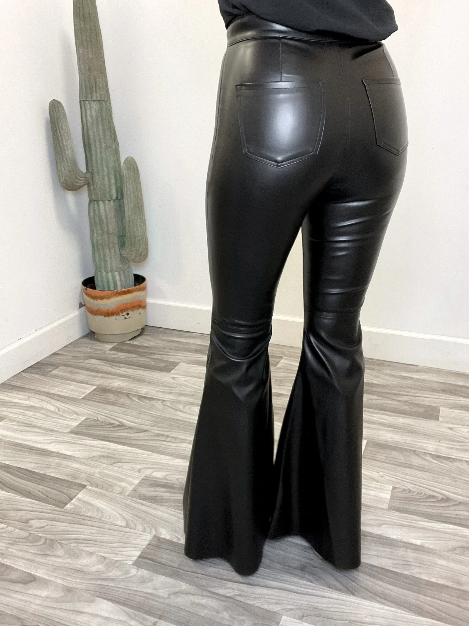 Ask Around Black Leather Flare Pant