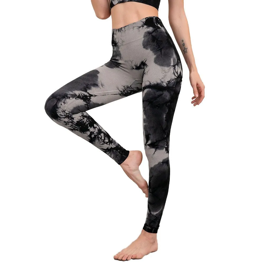 Autumn Seamless Tie Dye Print Yoga Leggings Work Out Fitness Gym Yoga Pantalones High Elastics High Waist Sports Slim Trousers