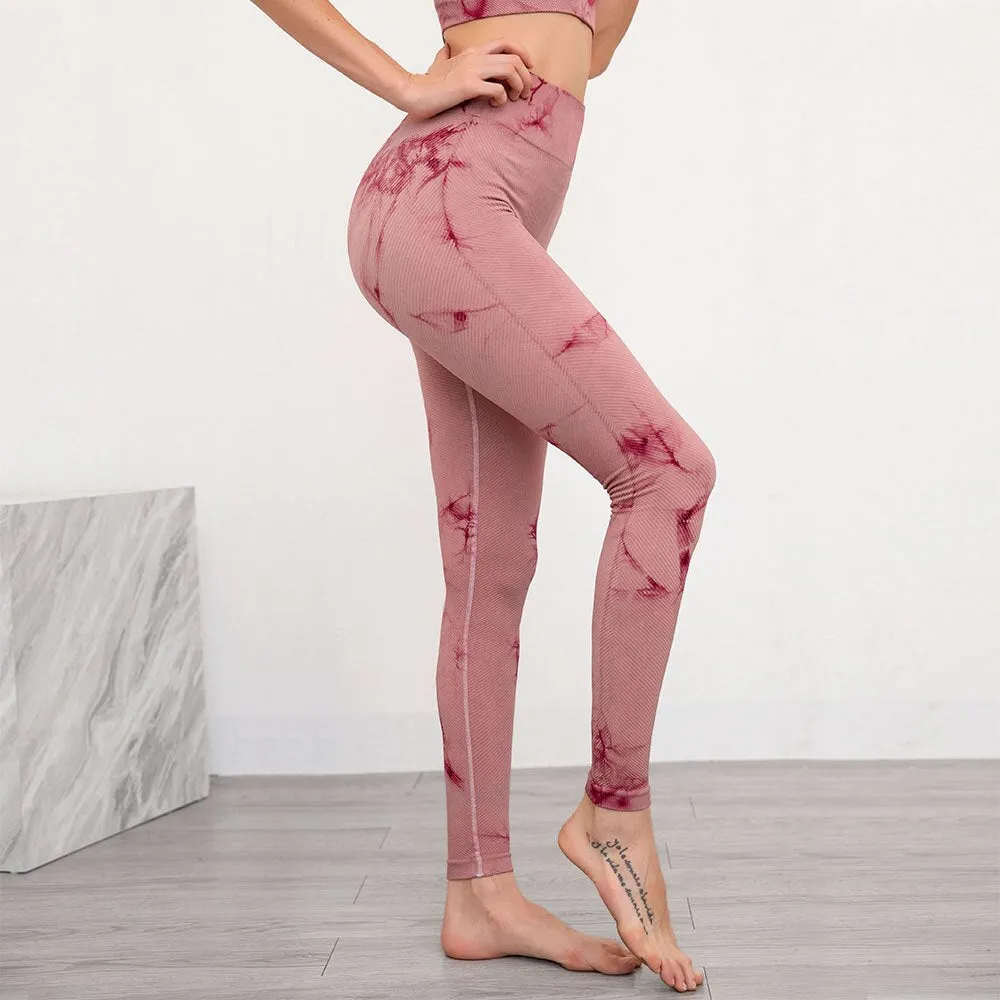 Autumn Seamless Tie Dye Print Yoga Leggings Work Out Fitness Gym Yoga Pantalones High Elastics High Waist Sports Slim Trousers