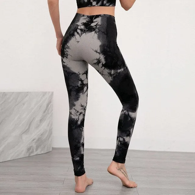 Autumn Seamless Tie Dye Print Yoga Leggings Work Out Fitness Gym Yoga Pantalones High Elastics High Waist Sports Slim Trousers