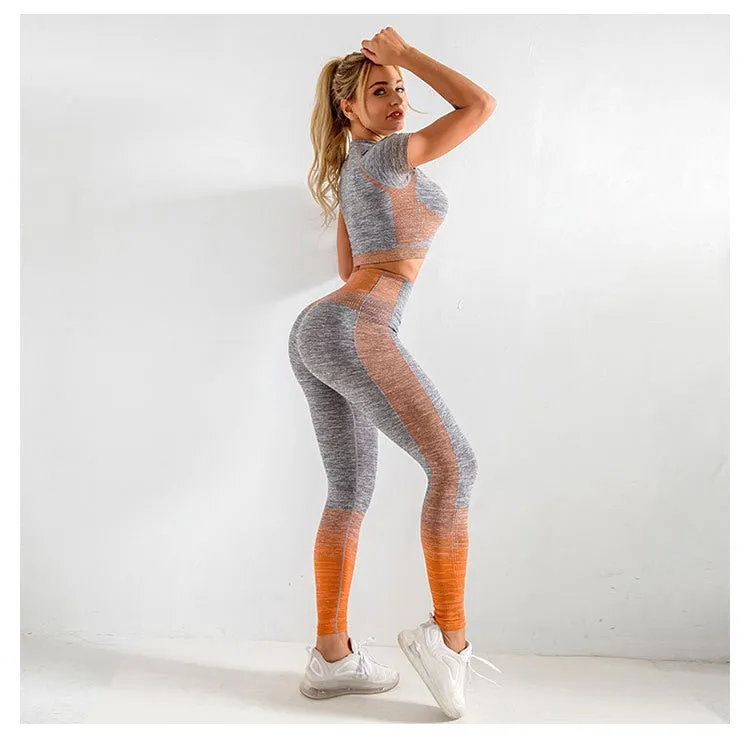 Autumn Yoga set Women Gym Clothes Seamless Fitness Sportswear Tracksuit Short Sleeve Top Leggings Pants Workout Clothing Outfits