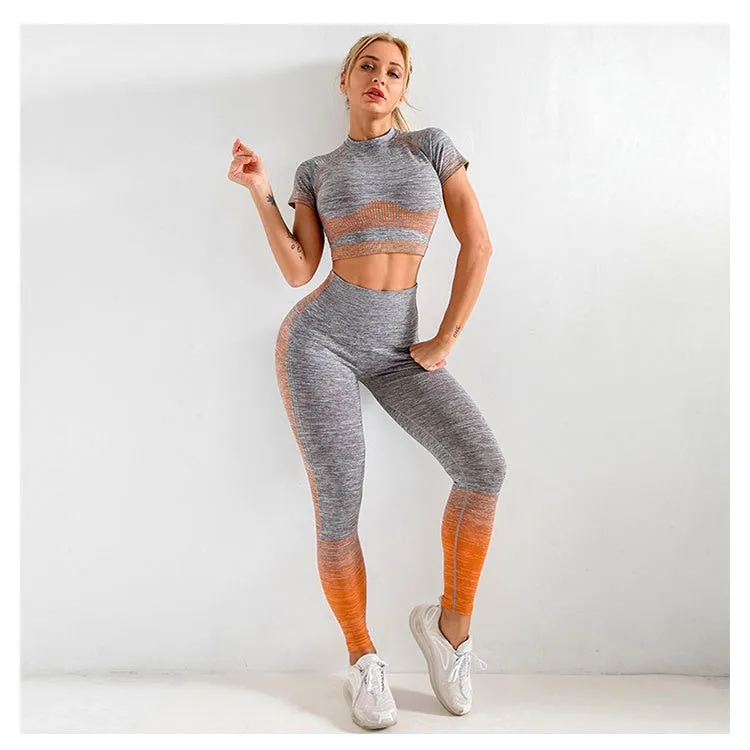 Autumn Yoga set Women Gym Clothes Seamless Fitness Sportswear Tracksuit Short Sleeve Top Leggings Pants Workout Clothing Outfits