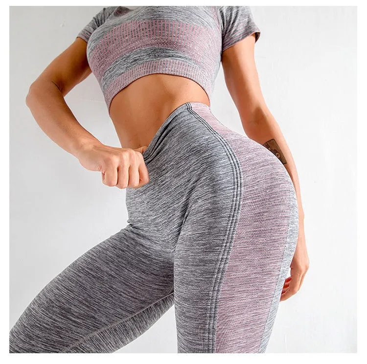 Autumn Yoga set Women Gym Clothes Seamless Fitness Sportswear Tracksuit Short Sleeve Top Leggings Pants Workout Clothing Outfits