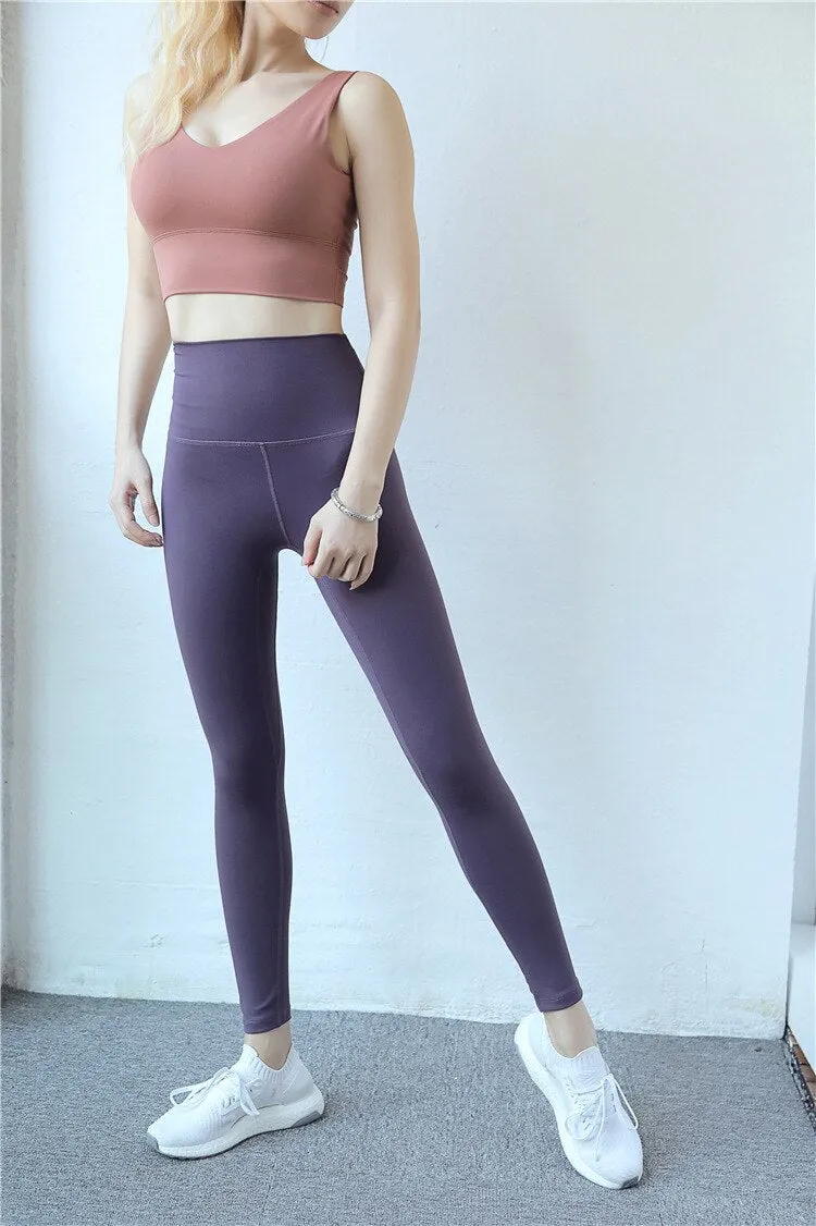 Back Pocket High Waist Sport Gym Leggings Women Stretchy Plain Jogger Fitness Tights Soft Nylon Lyra Athletic Pants S-XL