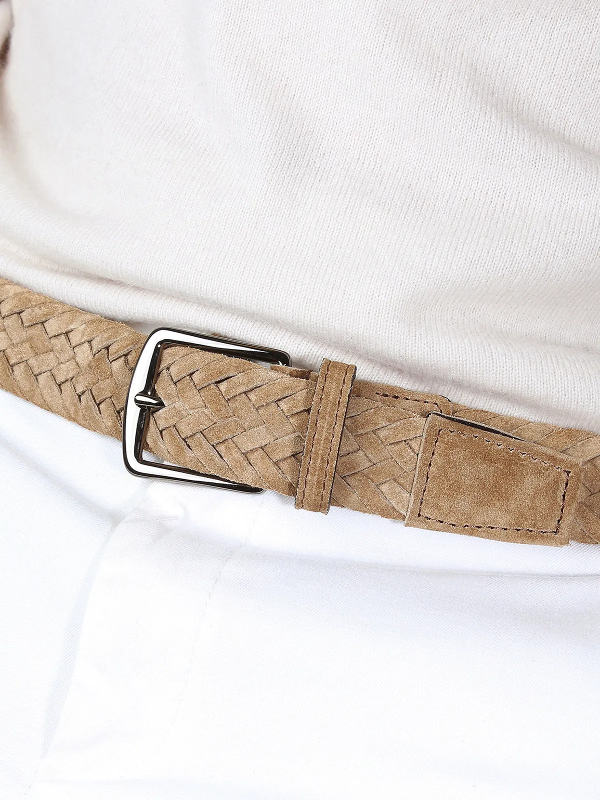 Beige Woven Suede Belt