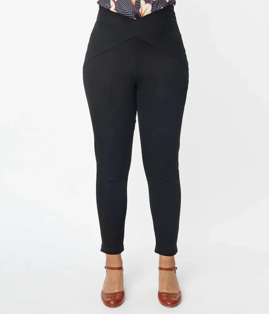 Black Cropped Pants with V-Shaped Waist