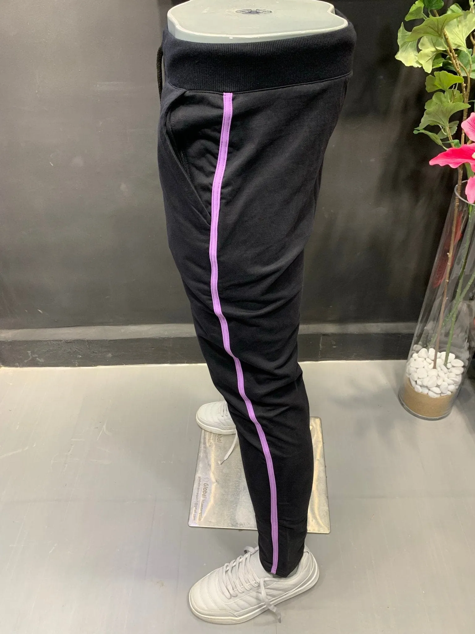 Black Lycra Track-Pant with Piping