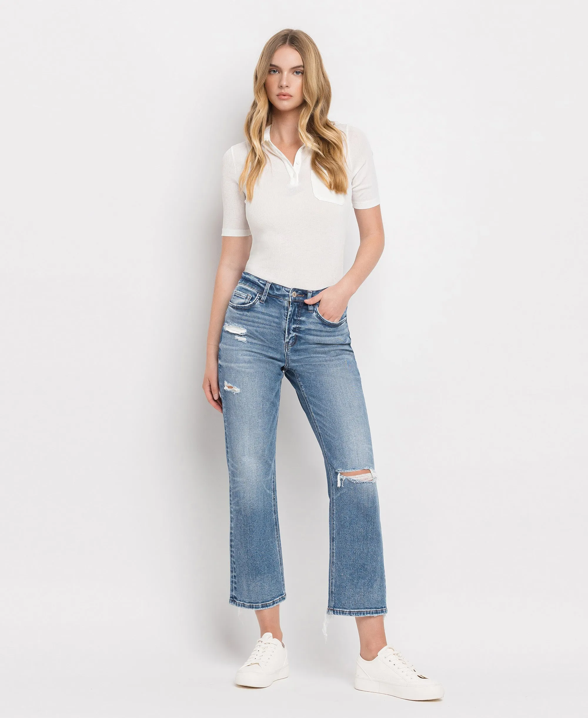 Blink - High Rise Distressed Crop Straight Jeans