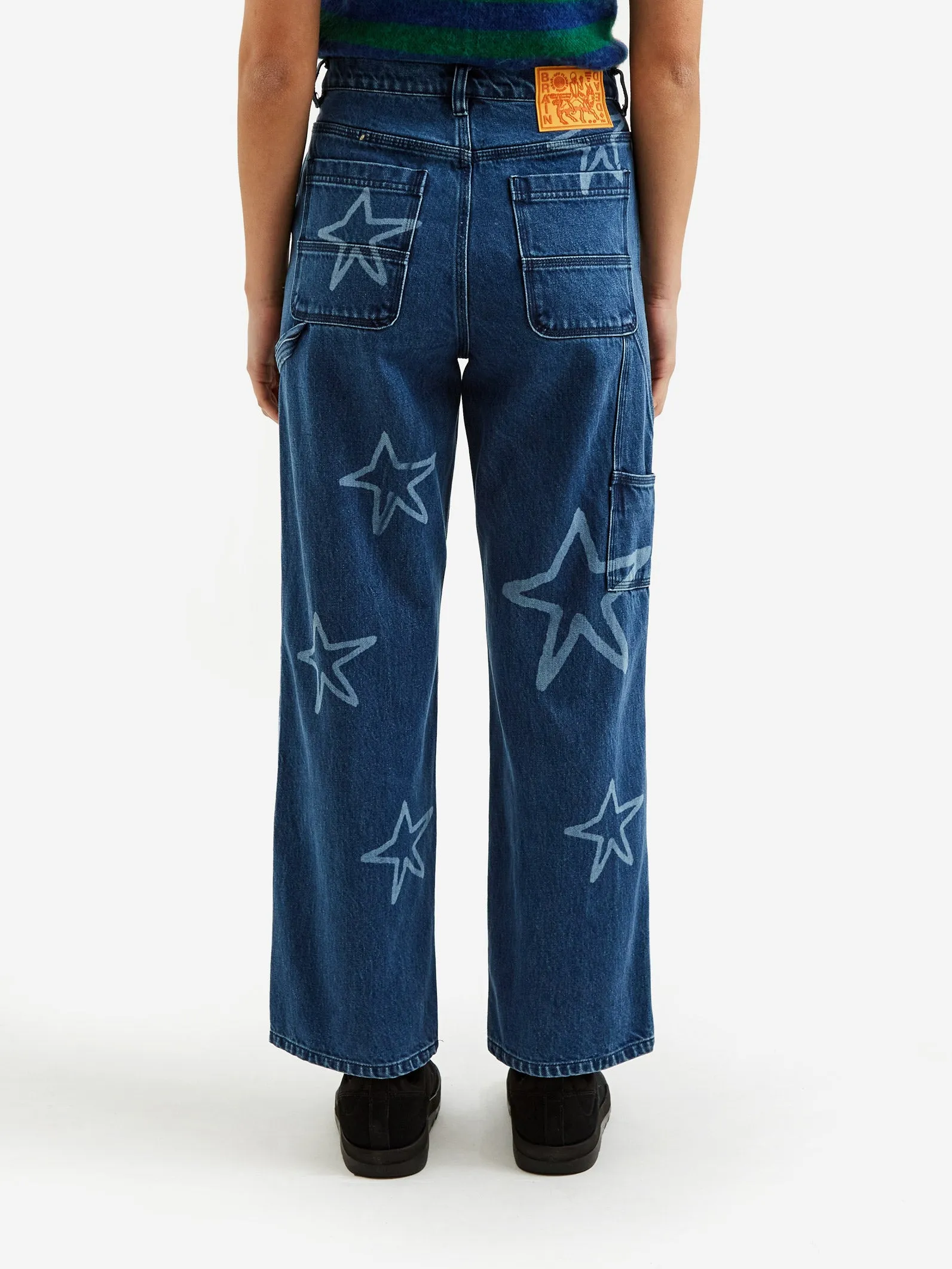 Brain Dead Stars Denim Double Knee Utility Pant - Medium Indigo