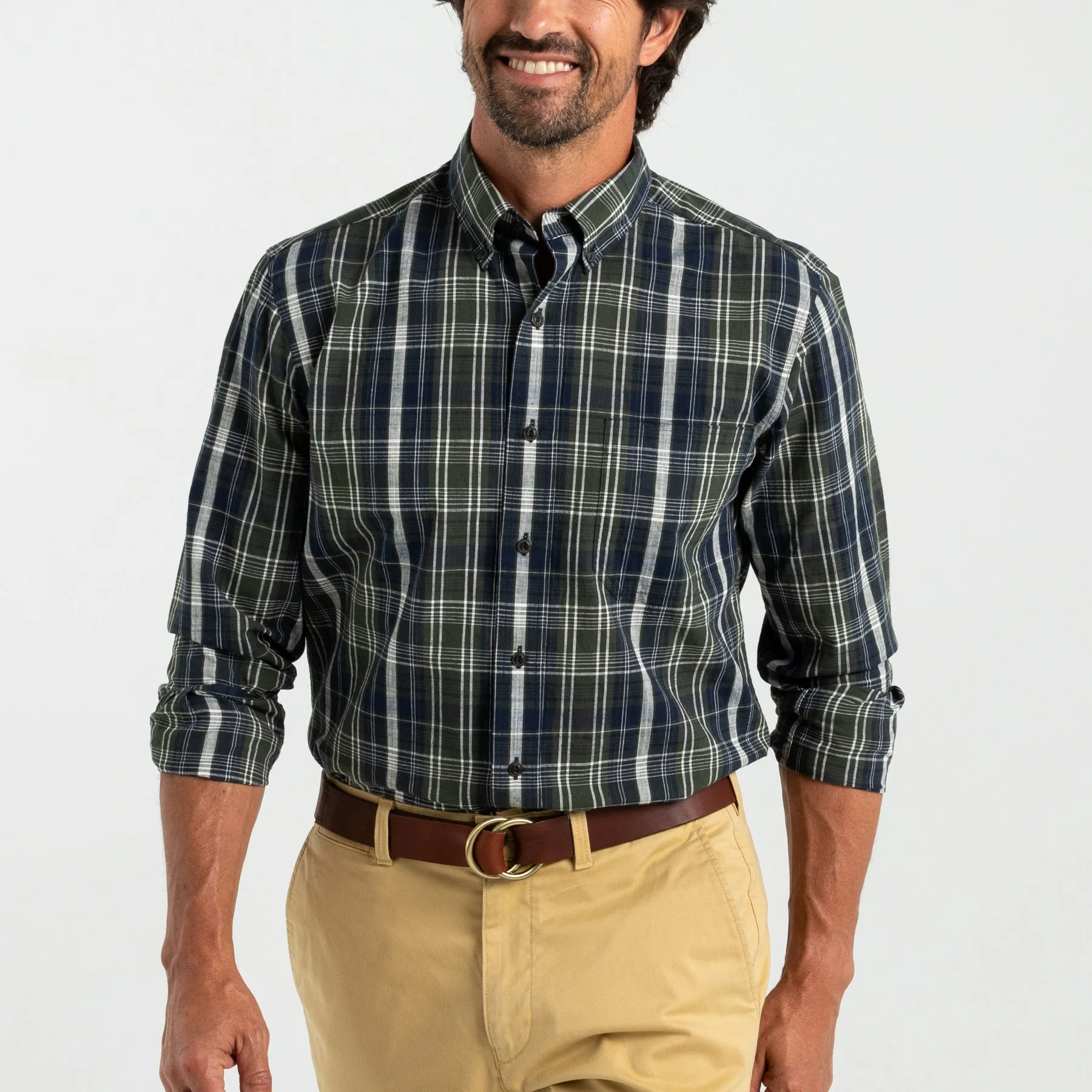 Bruing Plaid Cotton Slub Sport Shirt