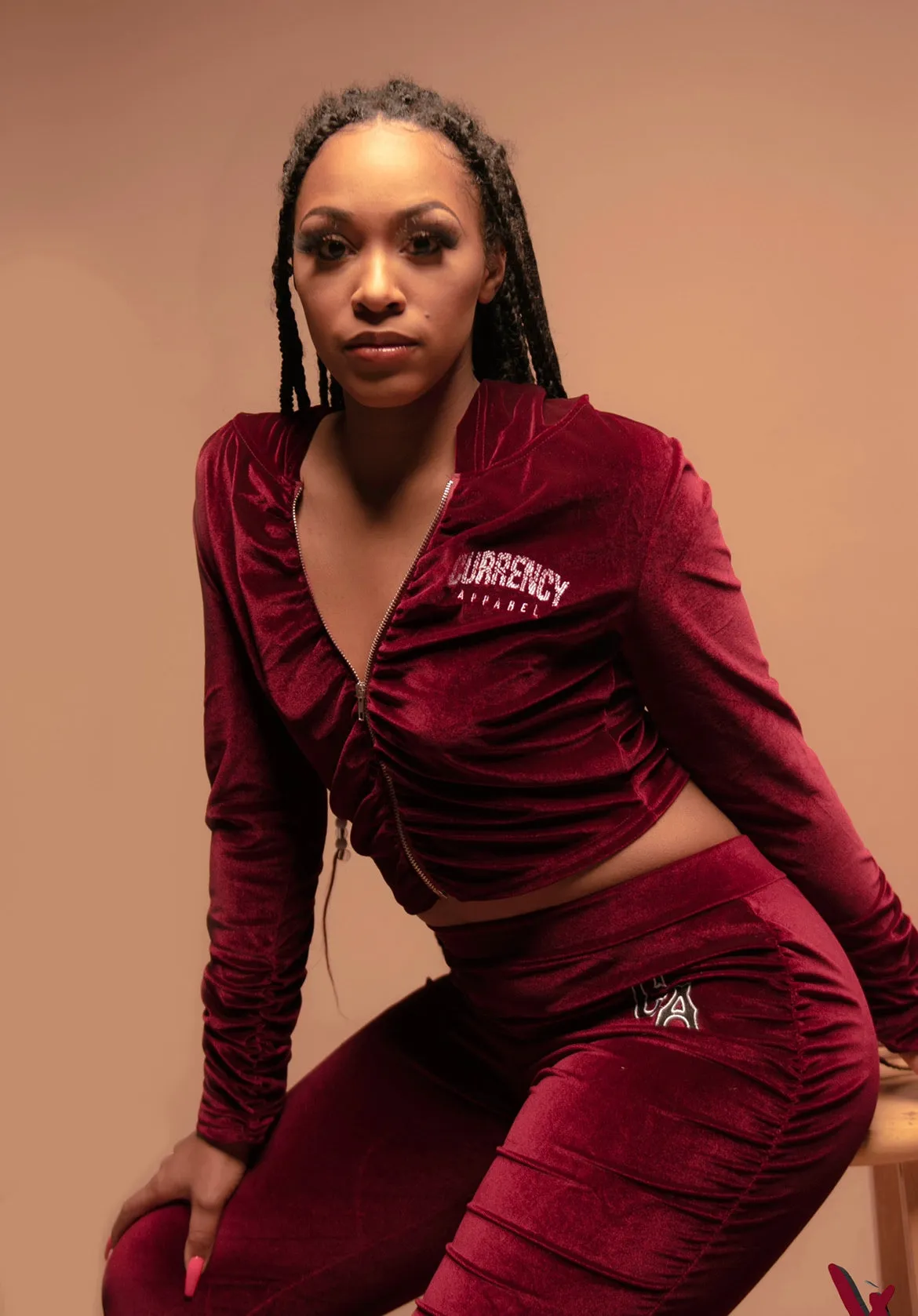 Burgundy Velvet-Jogging Suit