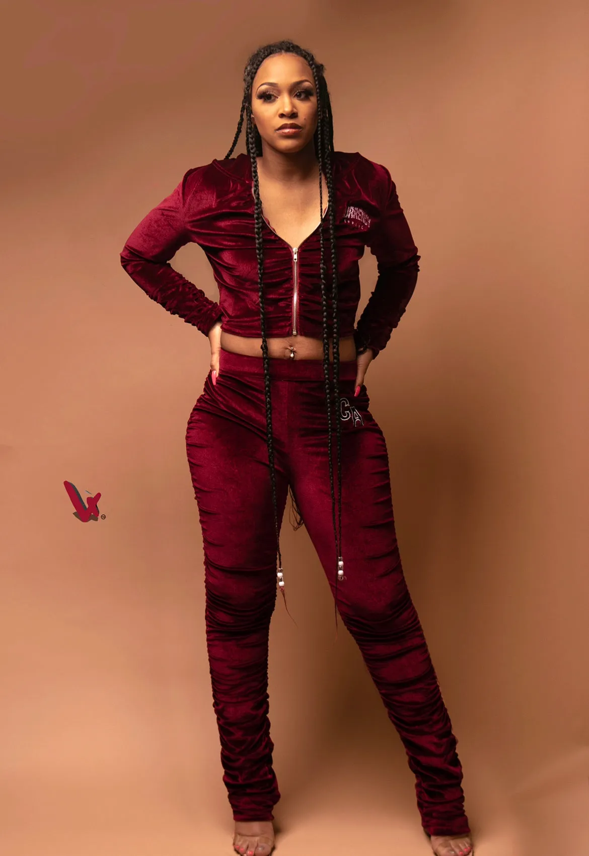 Burgundy Velvet-Jogging Suit