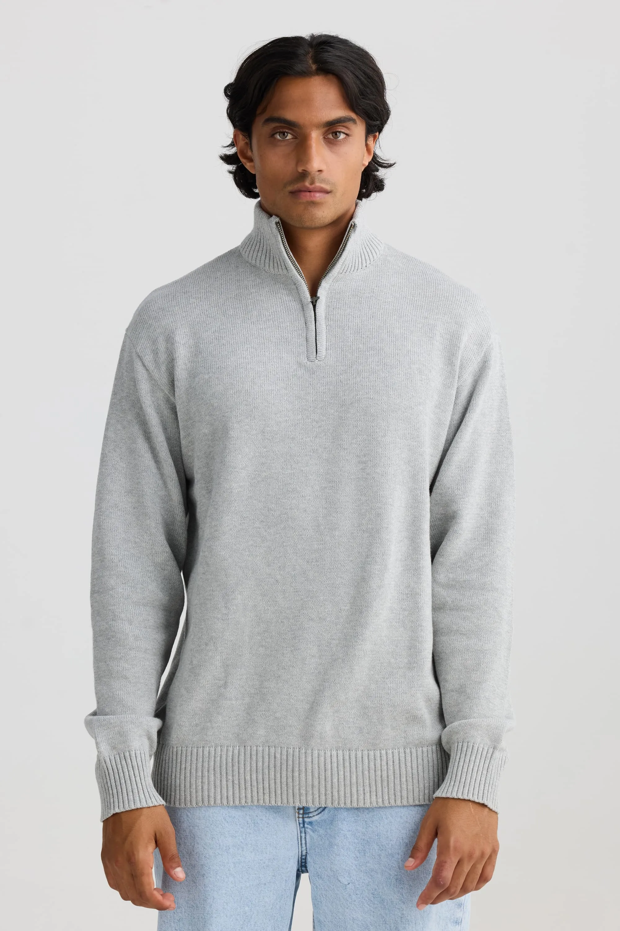 Campbell Knit Quarter Zip Grey Marle