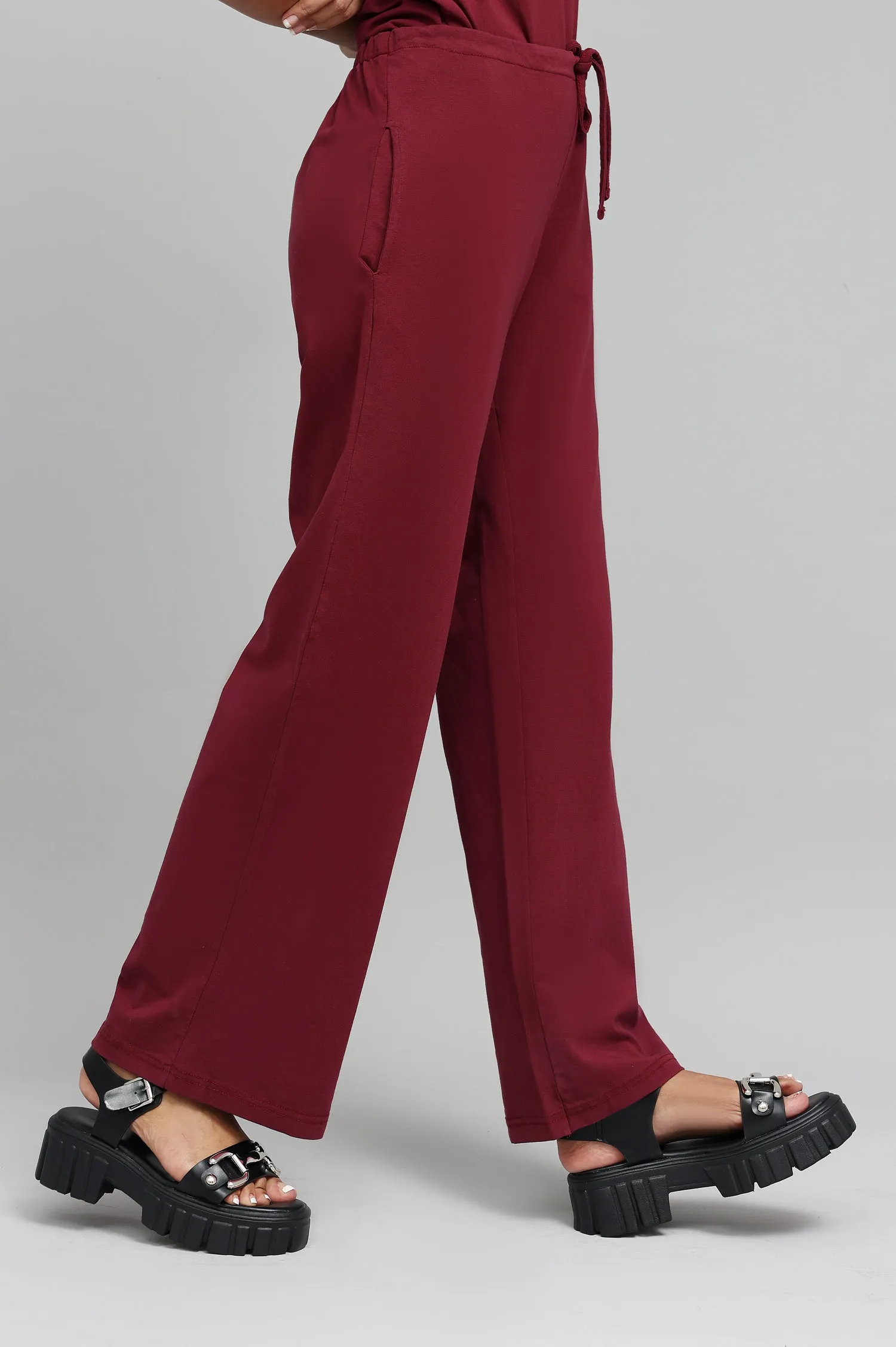 COMFY WIDE-LEG LOUNGE PANTS-MAROON