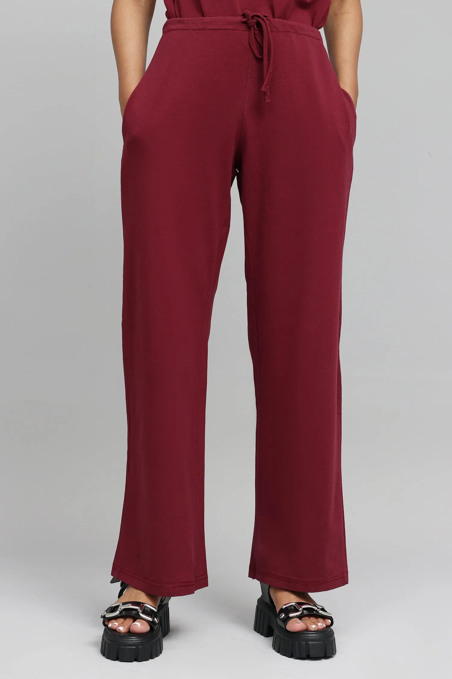 COMFY WIDE-LEG LOUNGE PANTS-MAROON