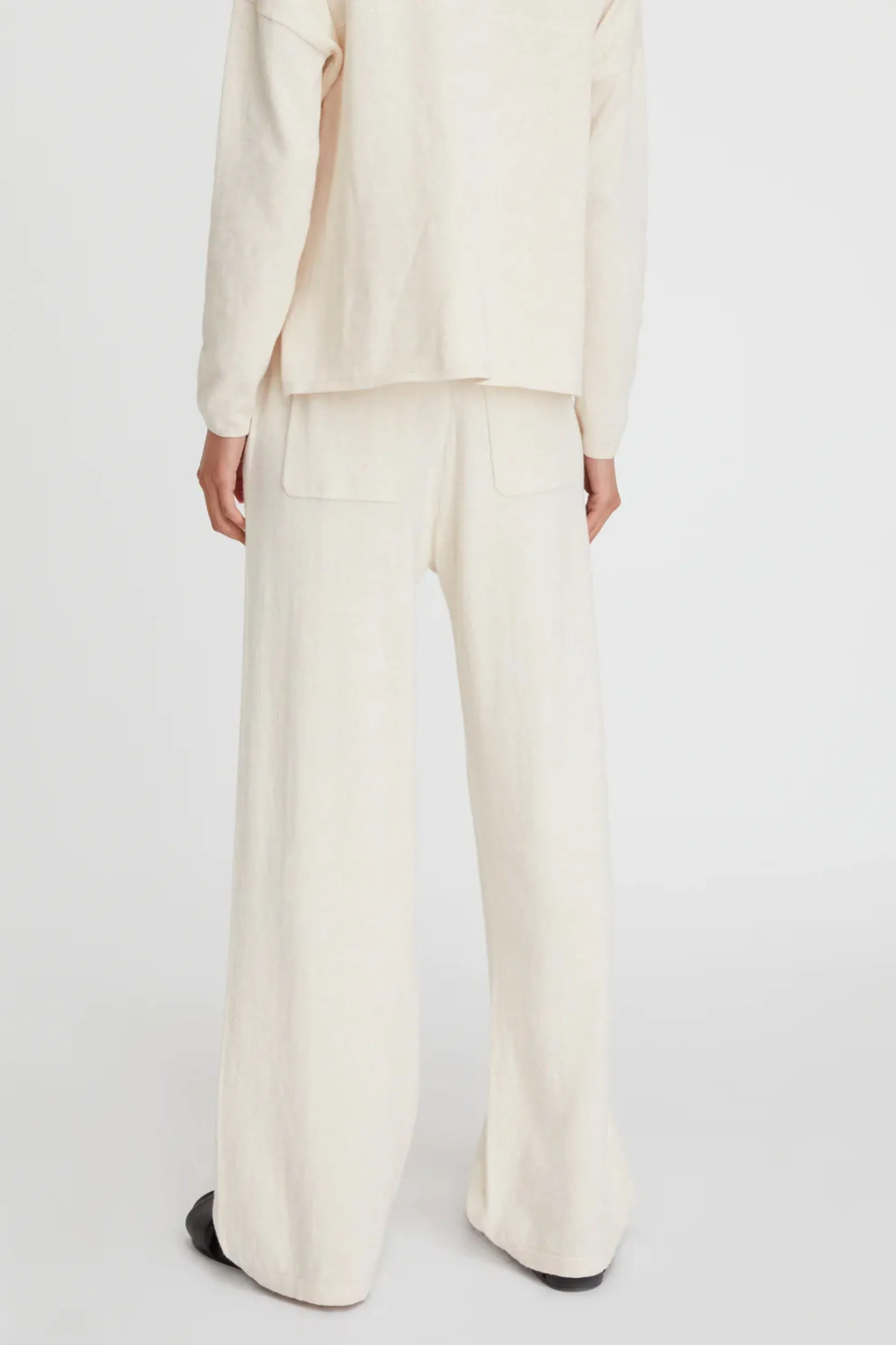 Cotton Cashmere Wide Leg Pant in Oat