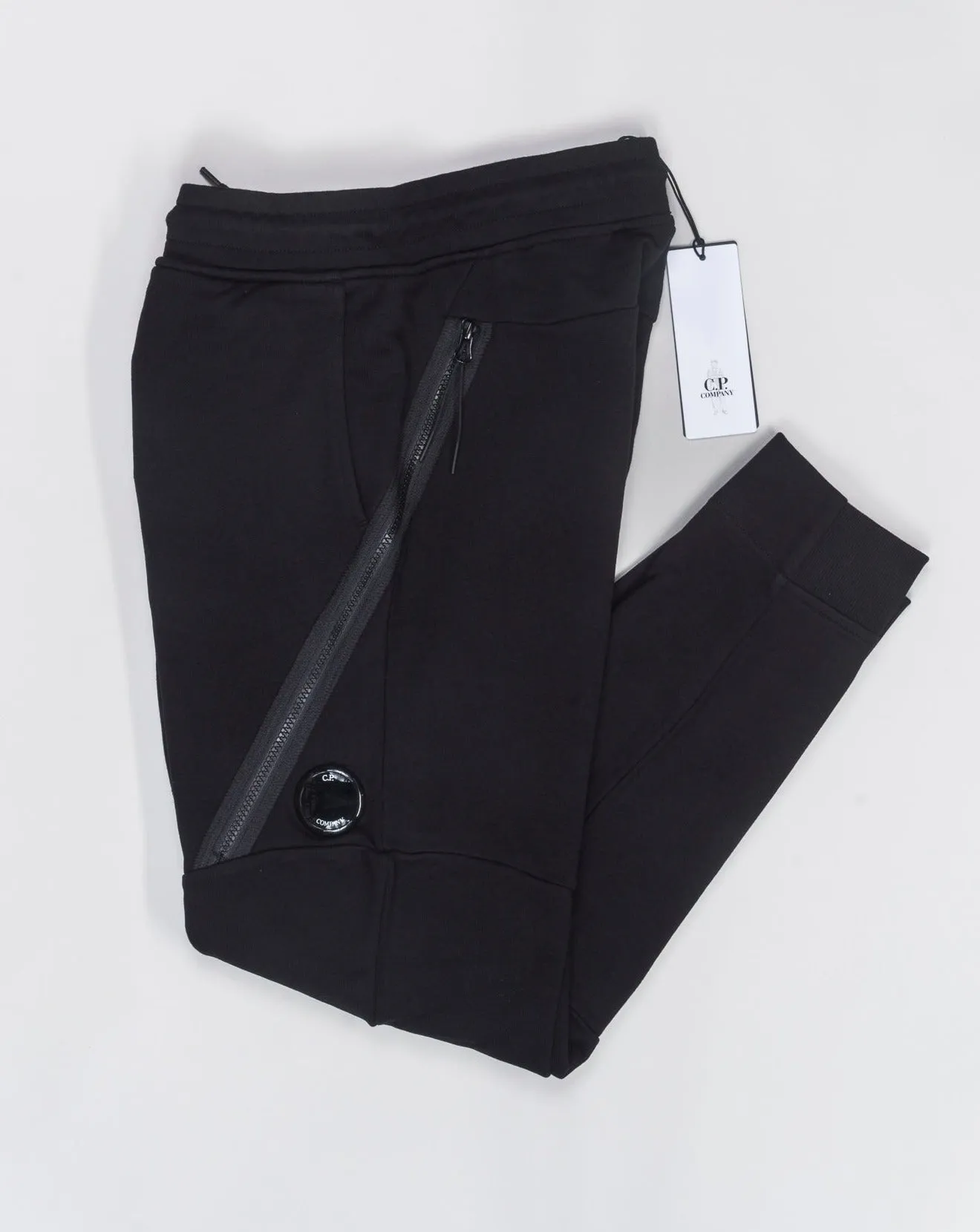 C.P. Company Diagonal Raised Fleece Zipped Track Pants / Black