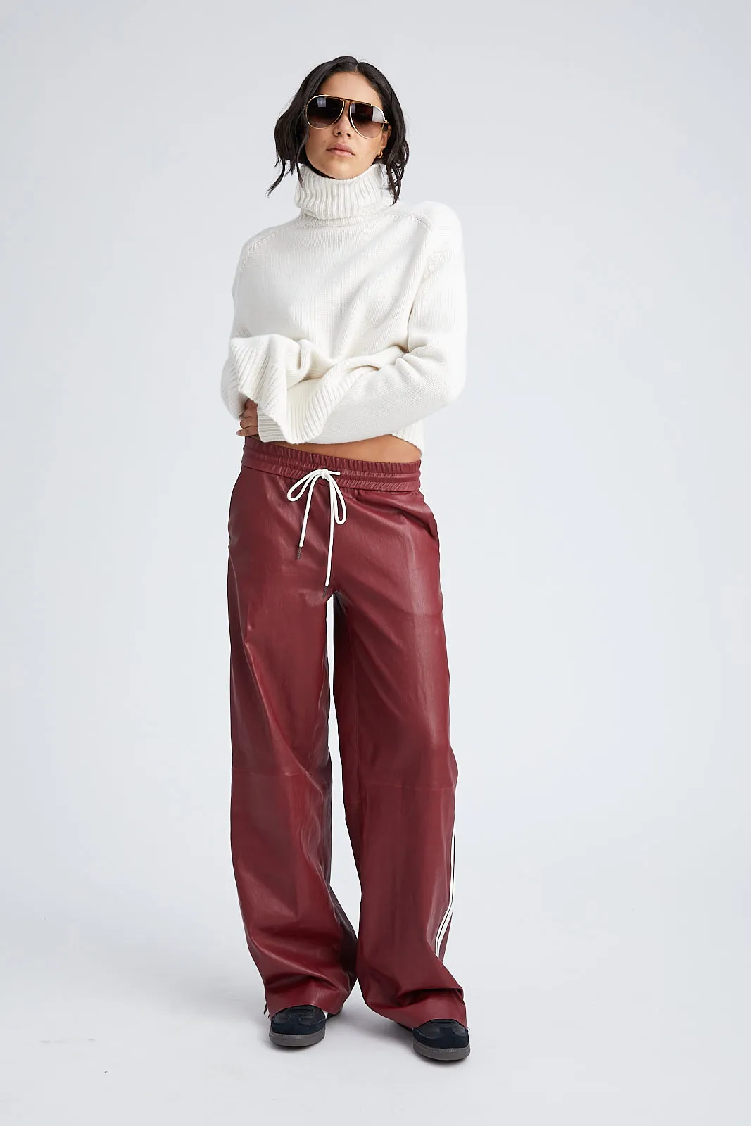 Crimson Leather Athletic Drawstring Pants