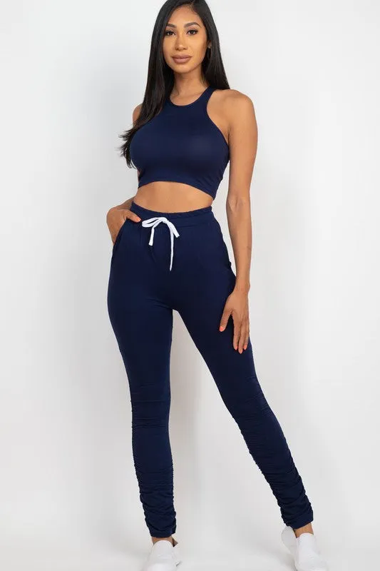 Crop Top & Ruched Drawstring Pants Set- Restock!