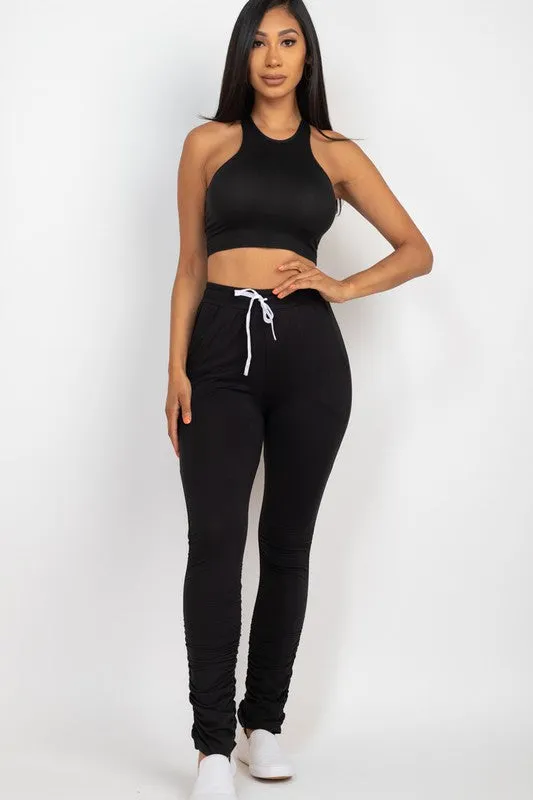 Crop Top & Ruched Drawstring Pants Set- Restock!