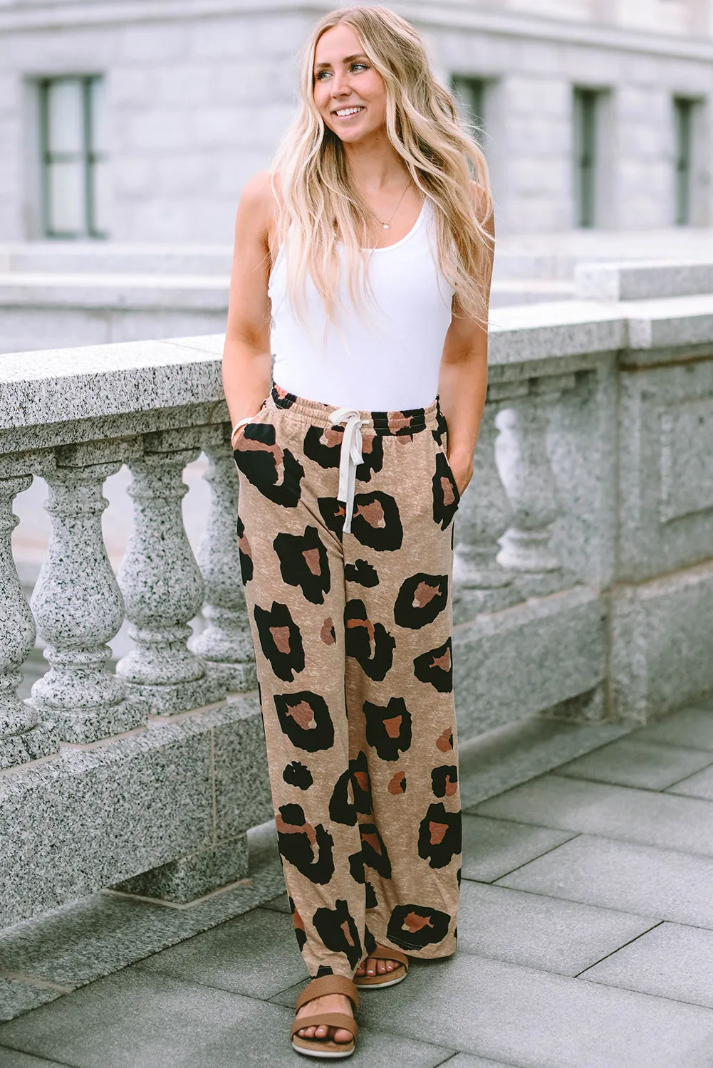 Drawstring Wide Leg Casual Pants