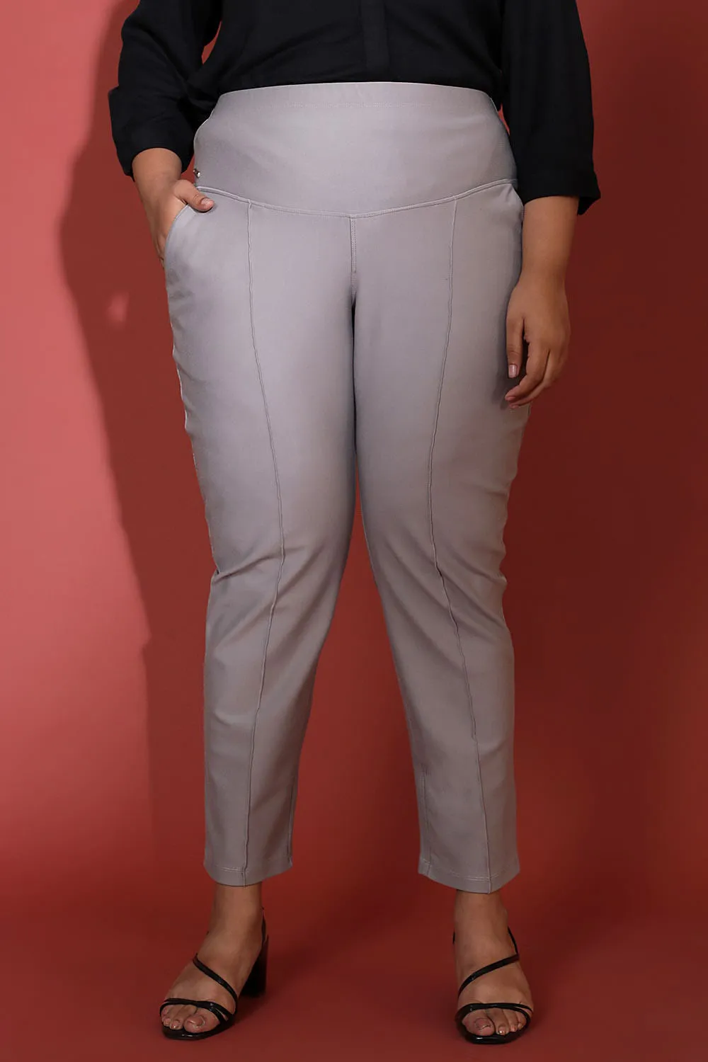 English Grey Crease Seam Tummy Tucker Pants