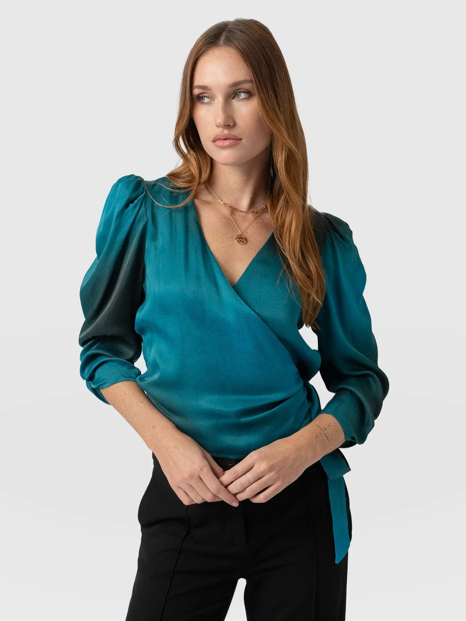 Ester Ruched Wrap Top - Blue Coral