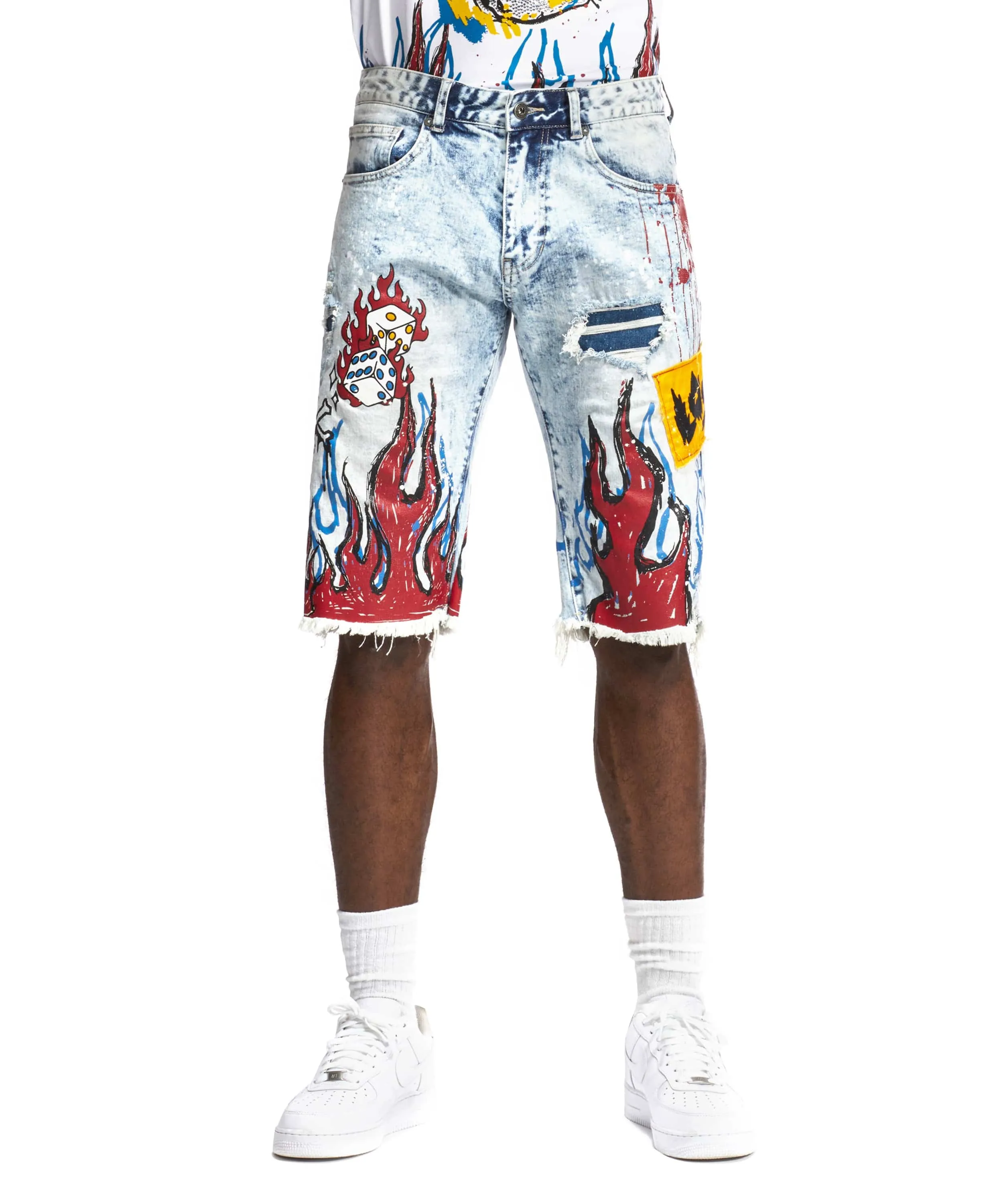 Flame Graphic Jean Shorts