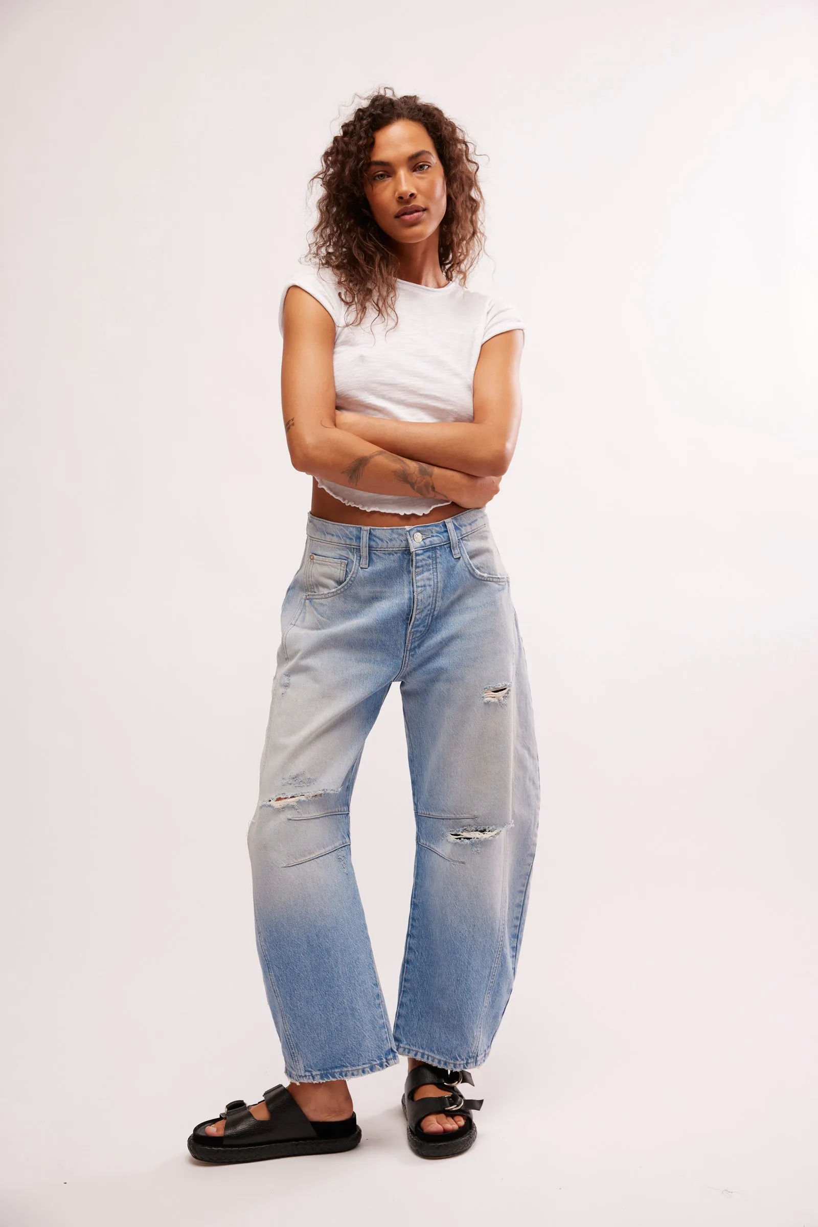 Free People Good Luck Mid Rise Barrel Jeans