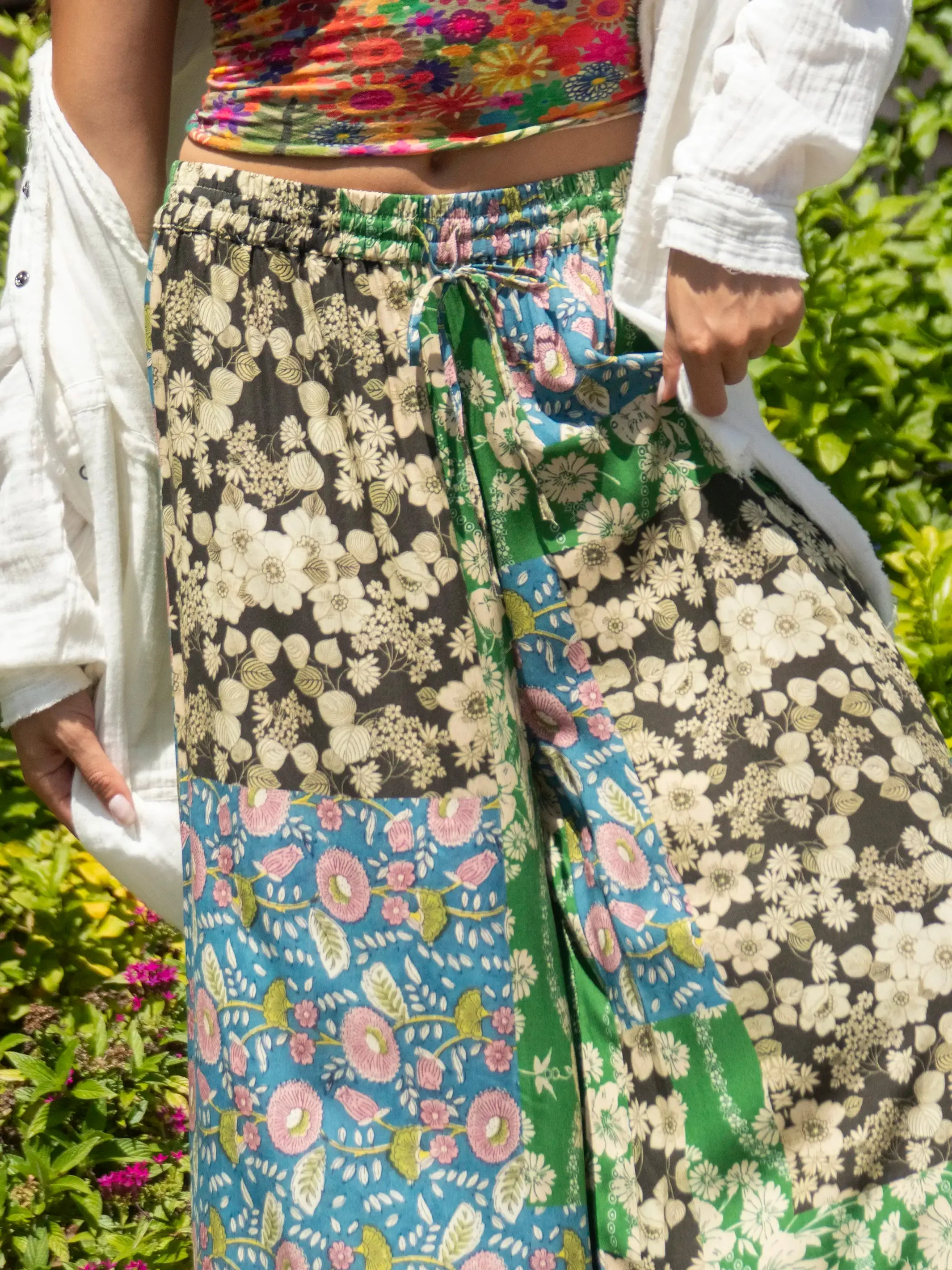 Go With The Flow Wide Leg Pant - Green Black Blue Mixed Floral