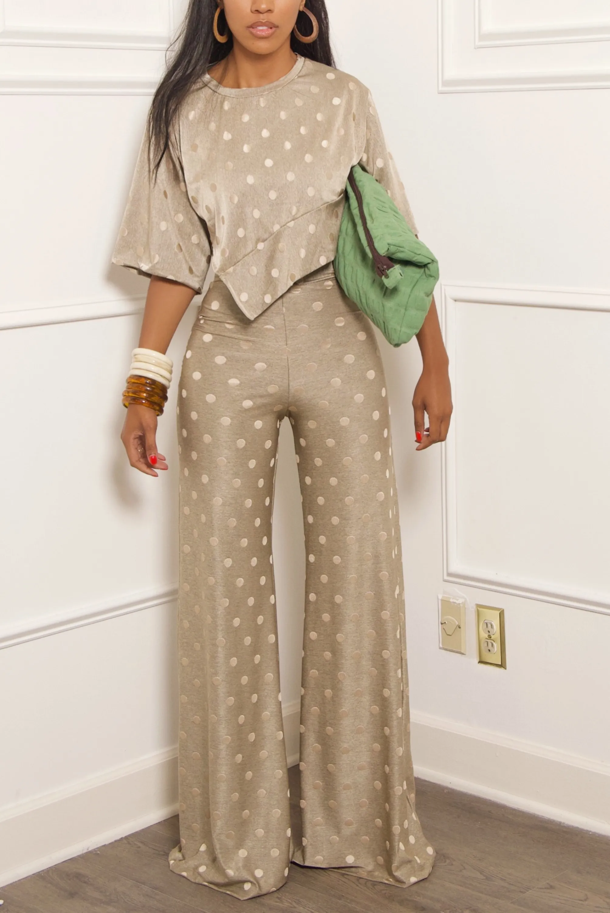 Golden Polka Dot High Waisted Pocket Wide leg Pants