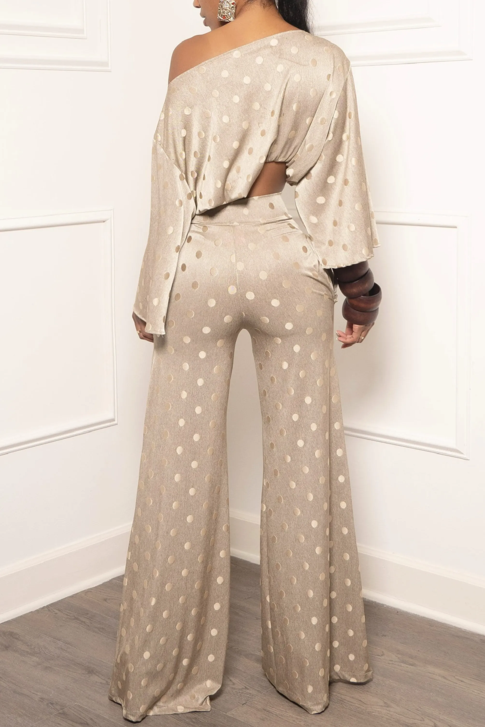 Golden Polka Dot High Waisted Pocket Wide leg Pants