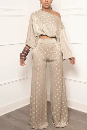 Golden Polka Dot High Waisted Pocket Wide leg Pants