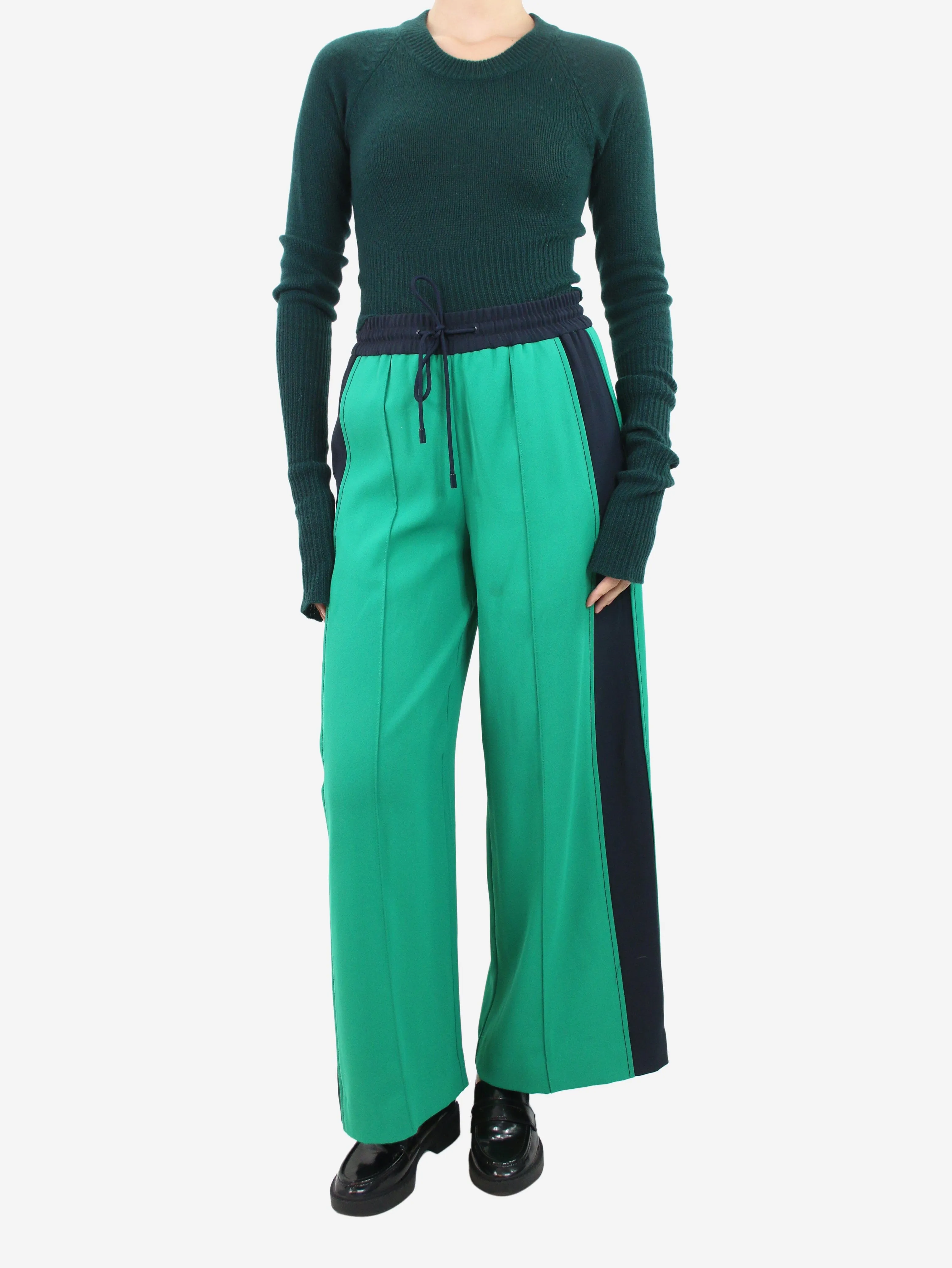 Green side-stripe trousers - size UK 8