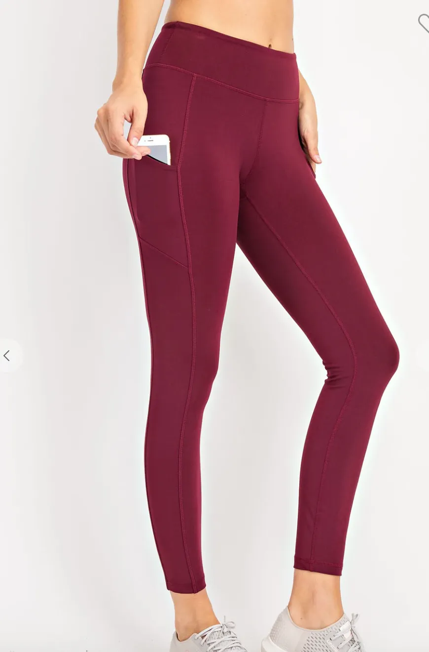 #H212 Workout Side Pocket Leggings (Burgundy)- 6141